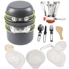 Комплект газова горелка с тенджера с вместимост 0,8л и комплект кухненска посуда